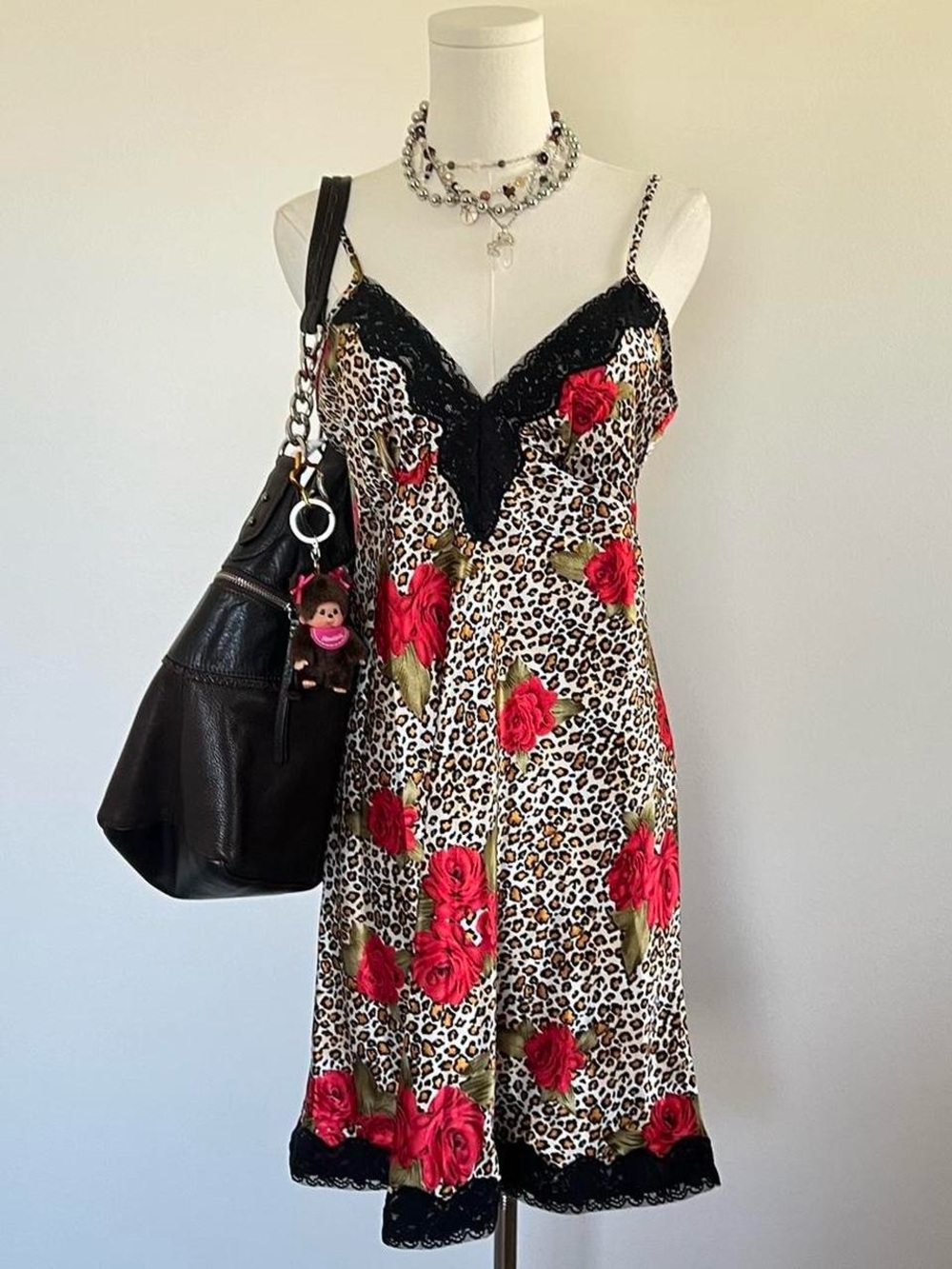 Leopard & Red Rose Lace Slip Dress